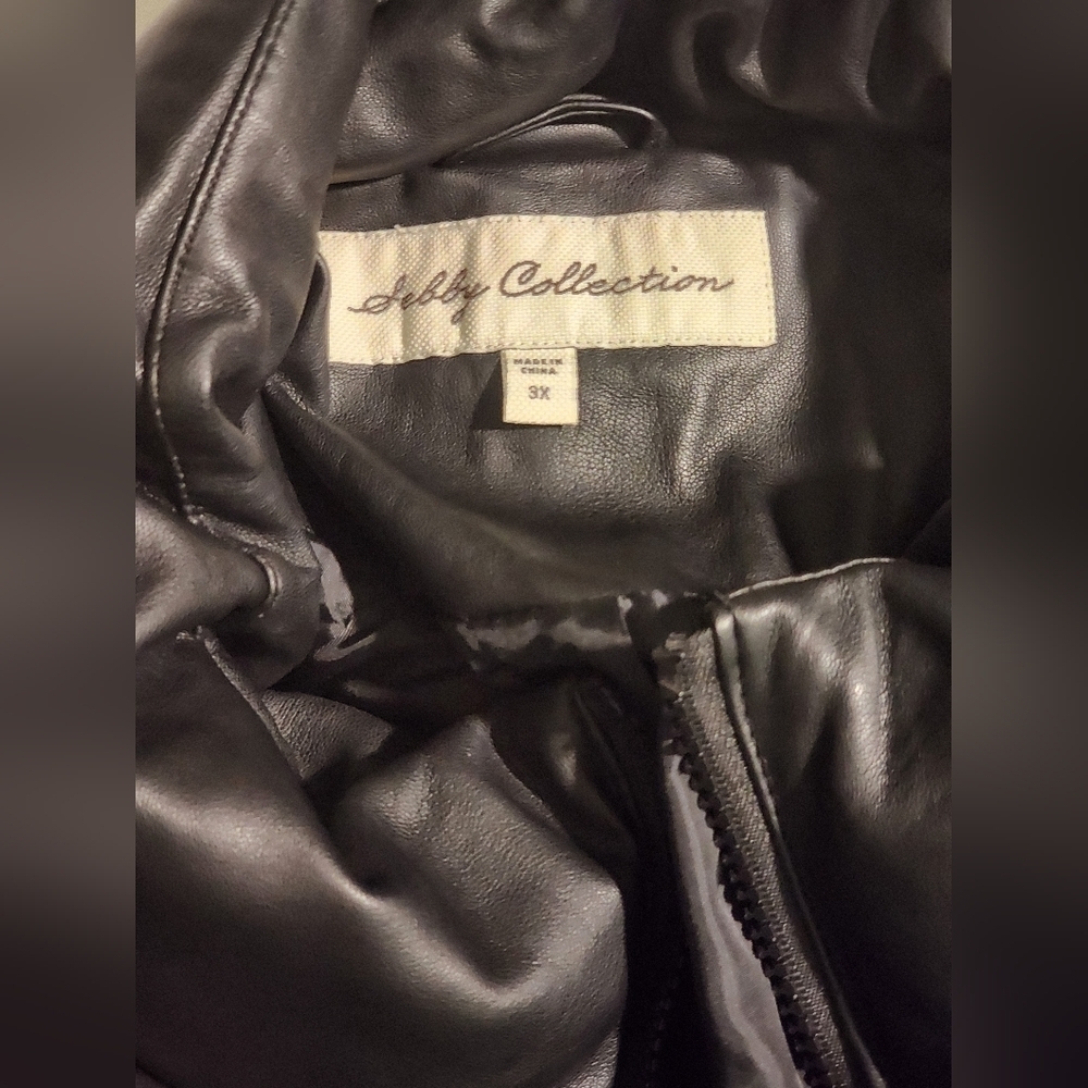 Women's Faux Leather Puffer Jacket Black Puffy Coat - S.E.B. By SEBBY Size 3X - Picture 12 of 16